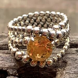 Michael Dawkings Ring Sterling Silver Caviar Bead w/ Yellow Sapp. Center Size 9